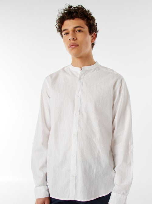 Camicia tinta unita con collo alla coreana e maniche arrotolabili - Kiabi