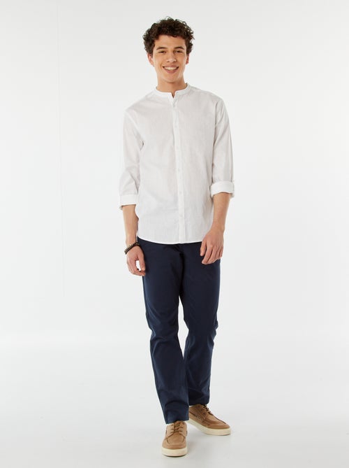 Camicia tinta unita con collo alla coreana e maniche arrotolabili - Kiabi