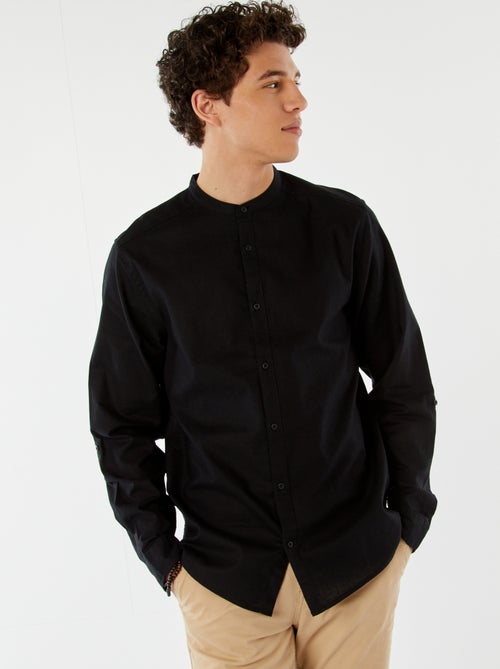 Camicia tinta unita con collo alla coreana e maniche arrotolabili - Kiabi