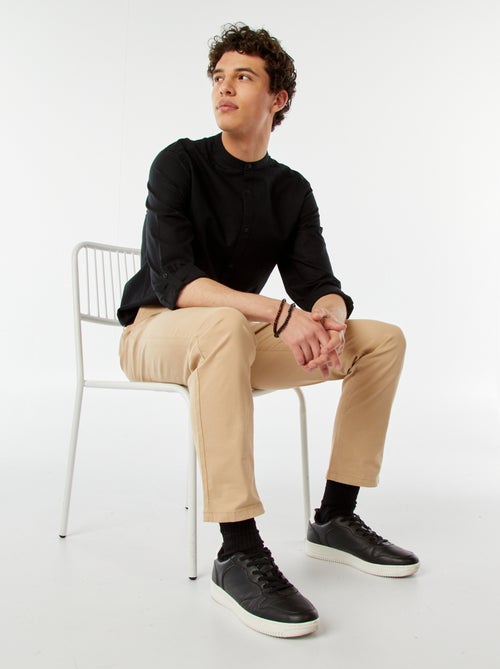 Camicia tinta unita con collo alla coreana e maniche arrotolabili - Kiabi