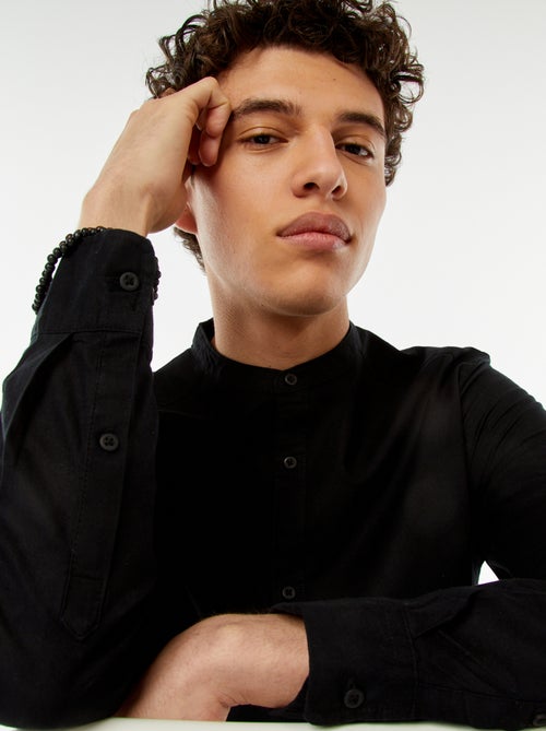 Camicia tinta unita con collo alla coreana e maniche arrotolabili - Kiabi