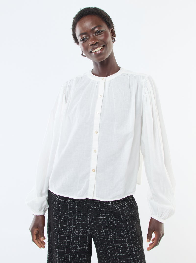 Camicia tinta unita con maniche lunghe a sbuffo Bianco - Kiabi