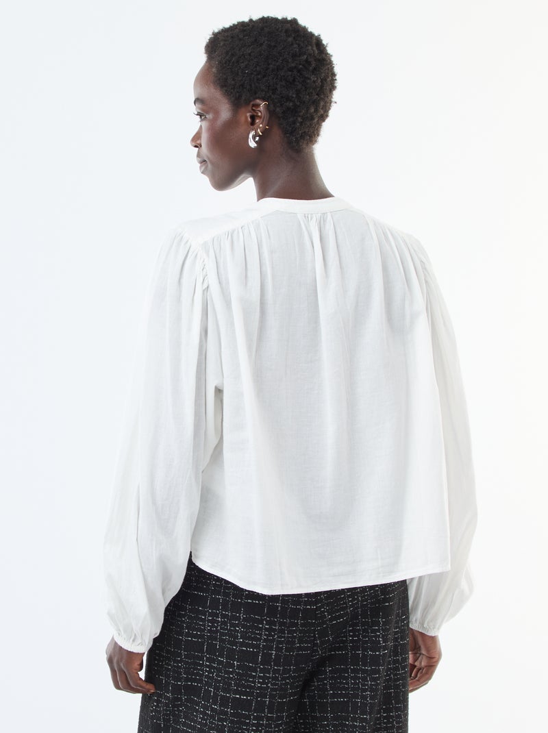 Camicia tinta unita con maniche lunghe a sbuffo Bianco - Kiabi