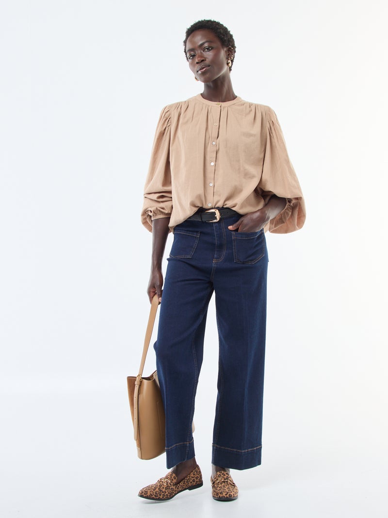 Camicia tinta unita con maniche lunghe a sbuffo Marrone - Kiabi