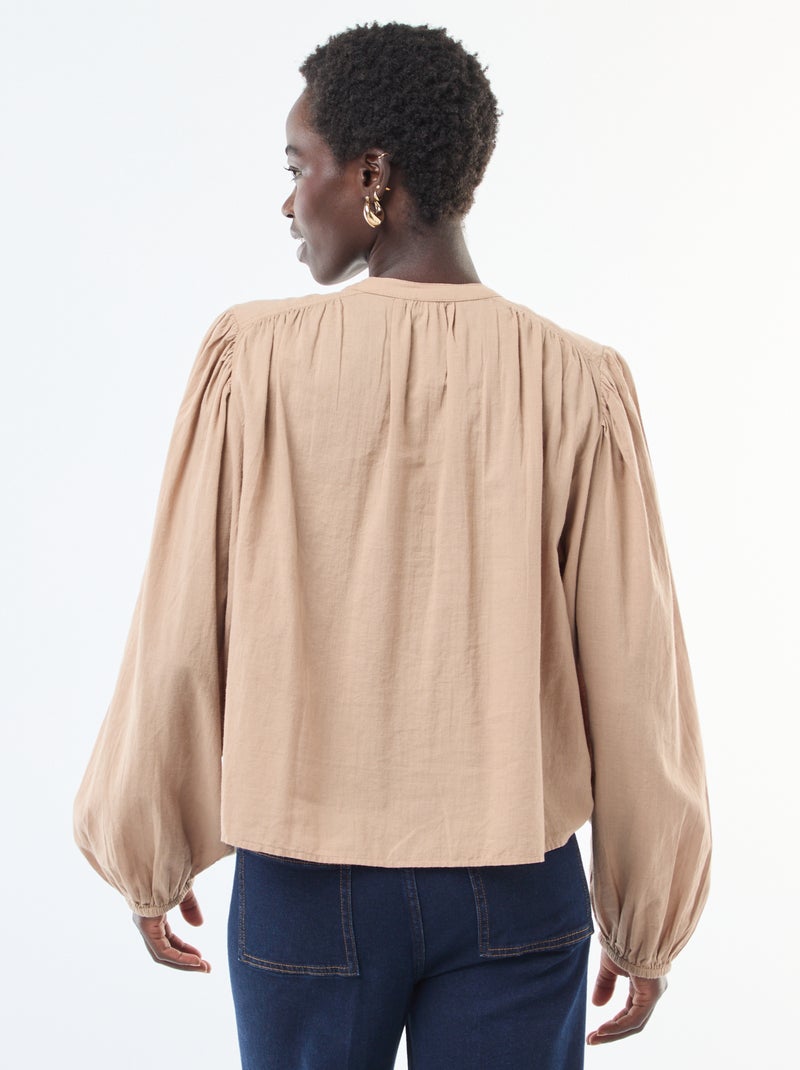 Camicia tinta unita con maniche lunghe a sbuffo Marrone - Kiabi