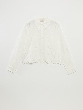 Camicia tinta unita con ricami in sangallo 'JDY'