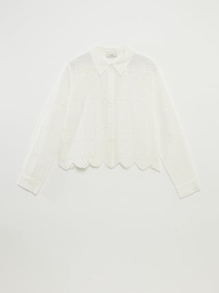 Camicia tinta unita con ricami in sangallo 'JDY'