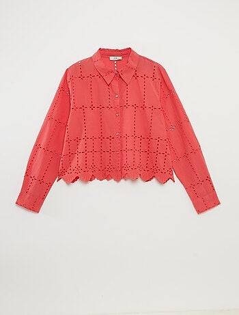 Camicia tinta unita con ricami in sangallo 'JDY'