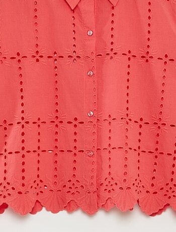 Camicia tinta unita con ricami in sangallo 'JDY'