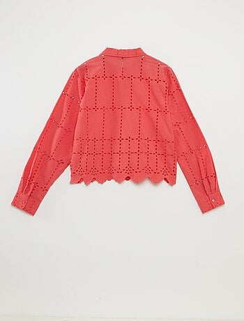 Camicia tinta unita con ricami in sangallo 'JDY'