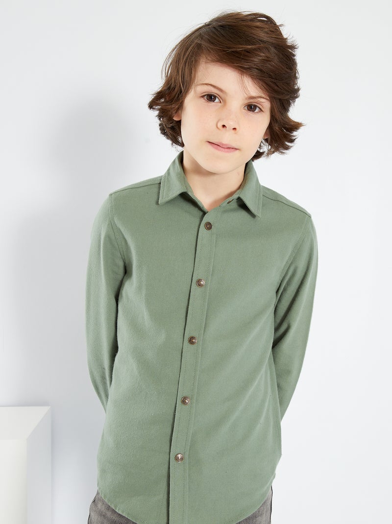 Camicia tinta unita in flanella VERDE - Kiabi