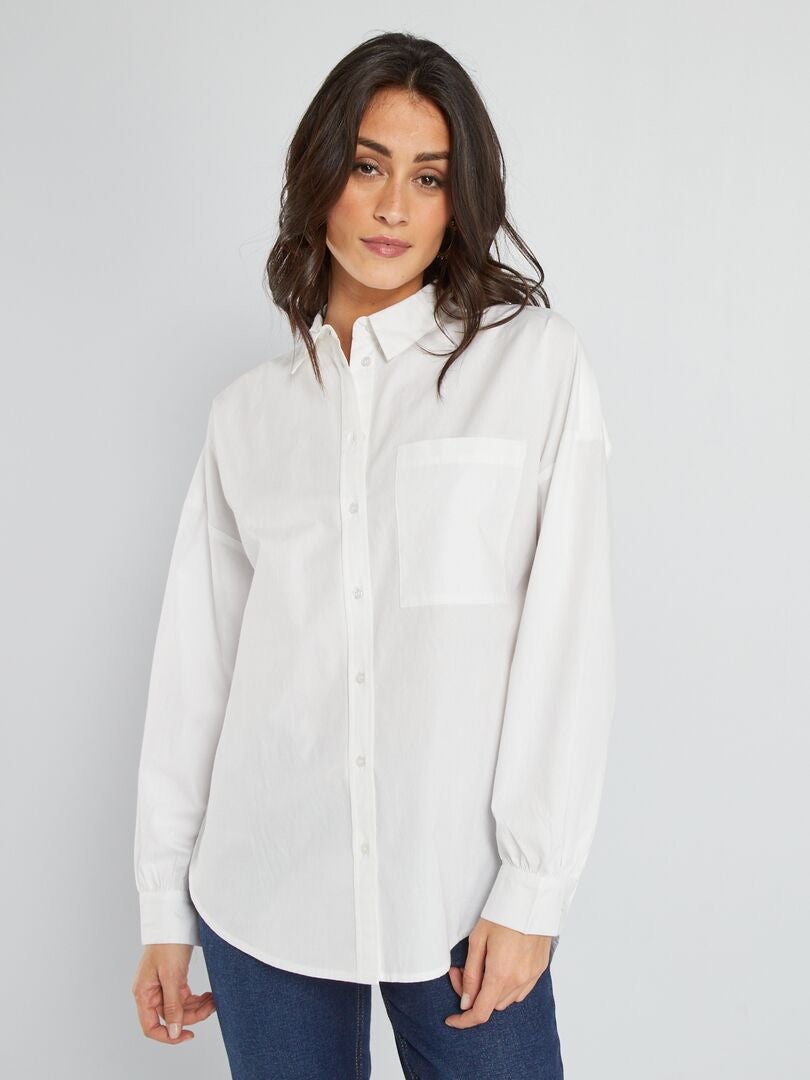 Camicia tinta unita in popeline bianco - Kiabi