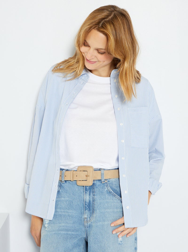 Camicia tinta unita in popeline BLU - Kiabi