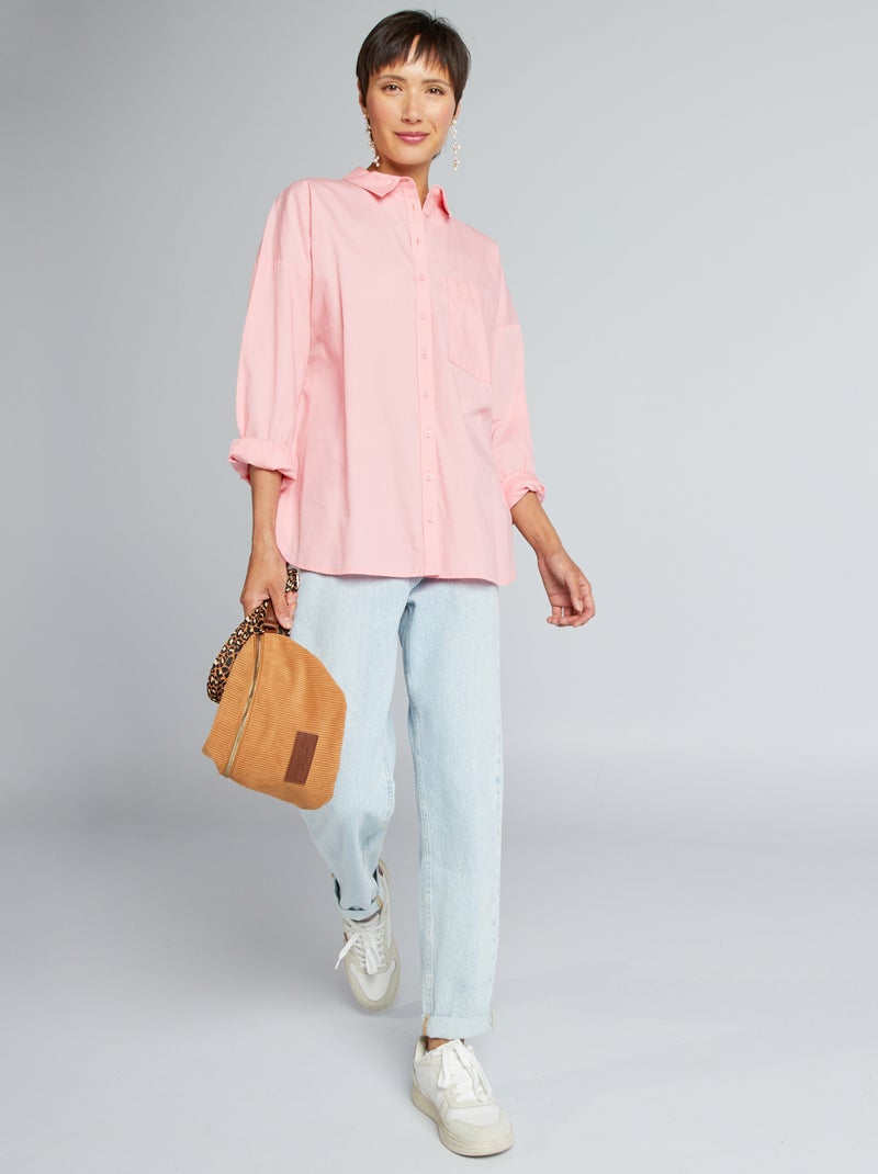 Camicia tinta unita in popeline ROSA - Kiabi