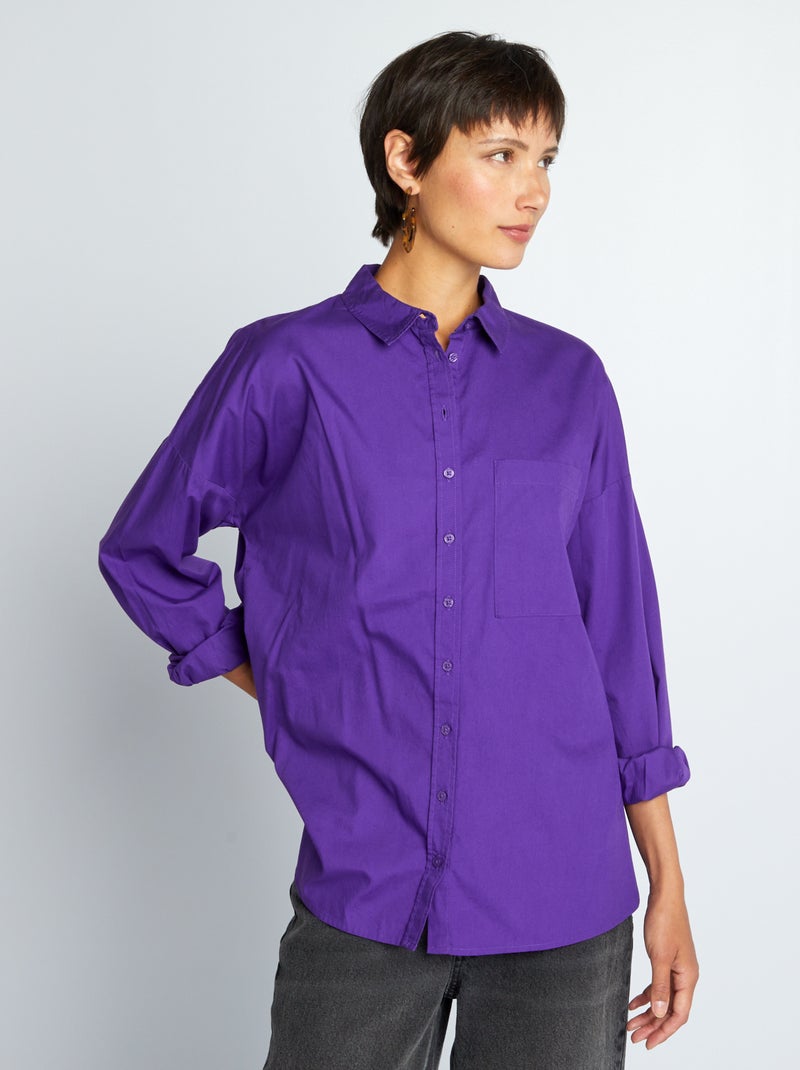 Camicia tinta unita in popeline VIOLA - Kiabi