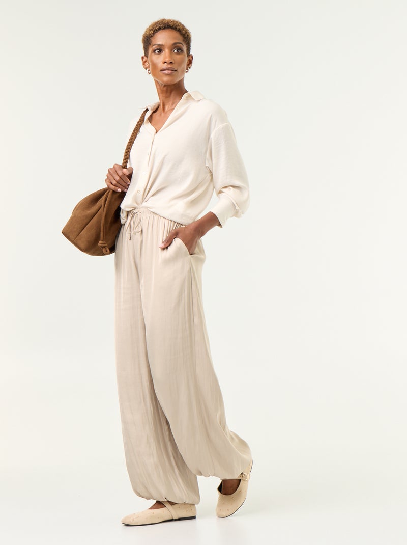 Camicia tinta unita in raso Beige - Kiabi