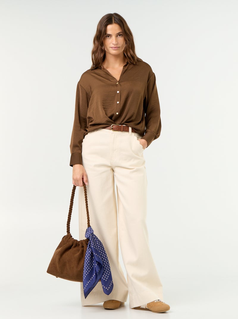 Camicia tinta unita in raso Marrone - Kiabi