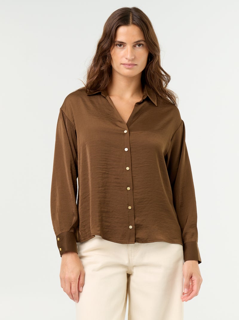 Camicia tinta unita in raso Marrone - Kiabi