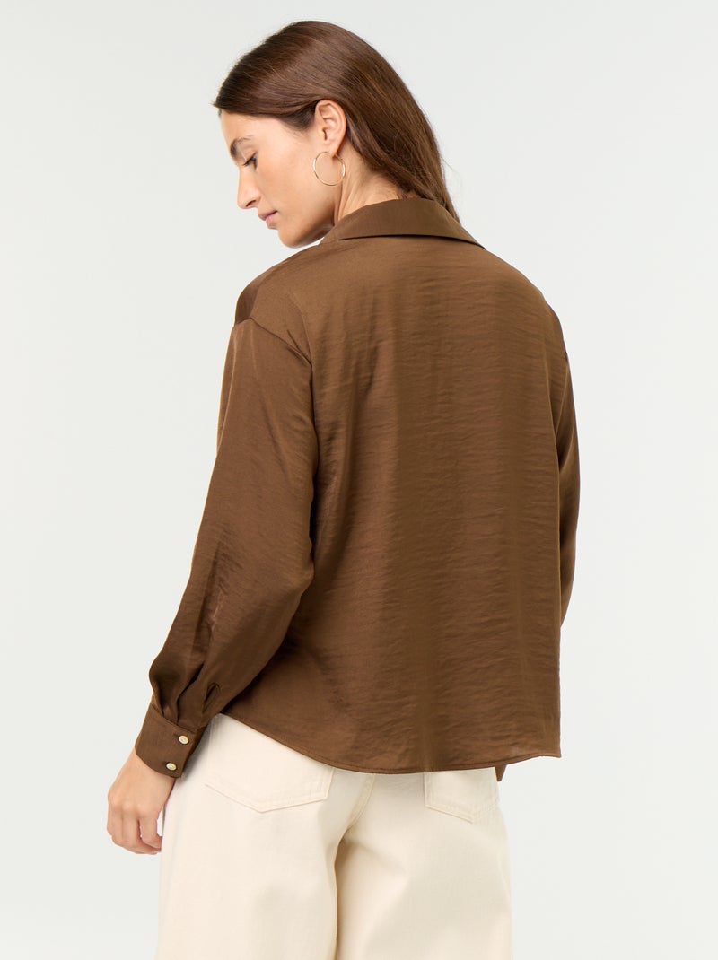 Camicia tinta unita in raso Marrone - Kiabi