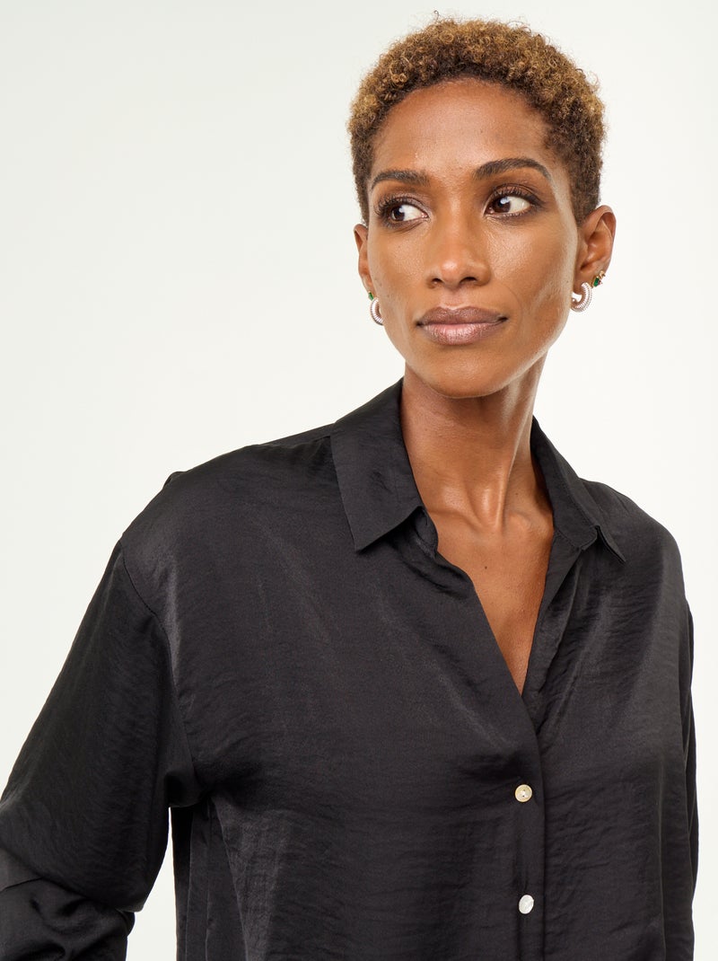 Camicia tinta unita in raso Nero - Kiabi