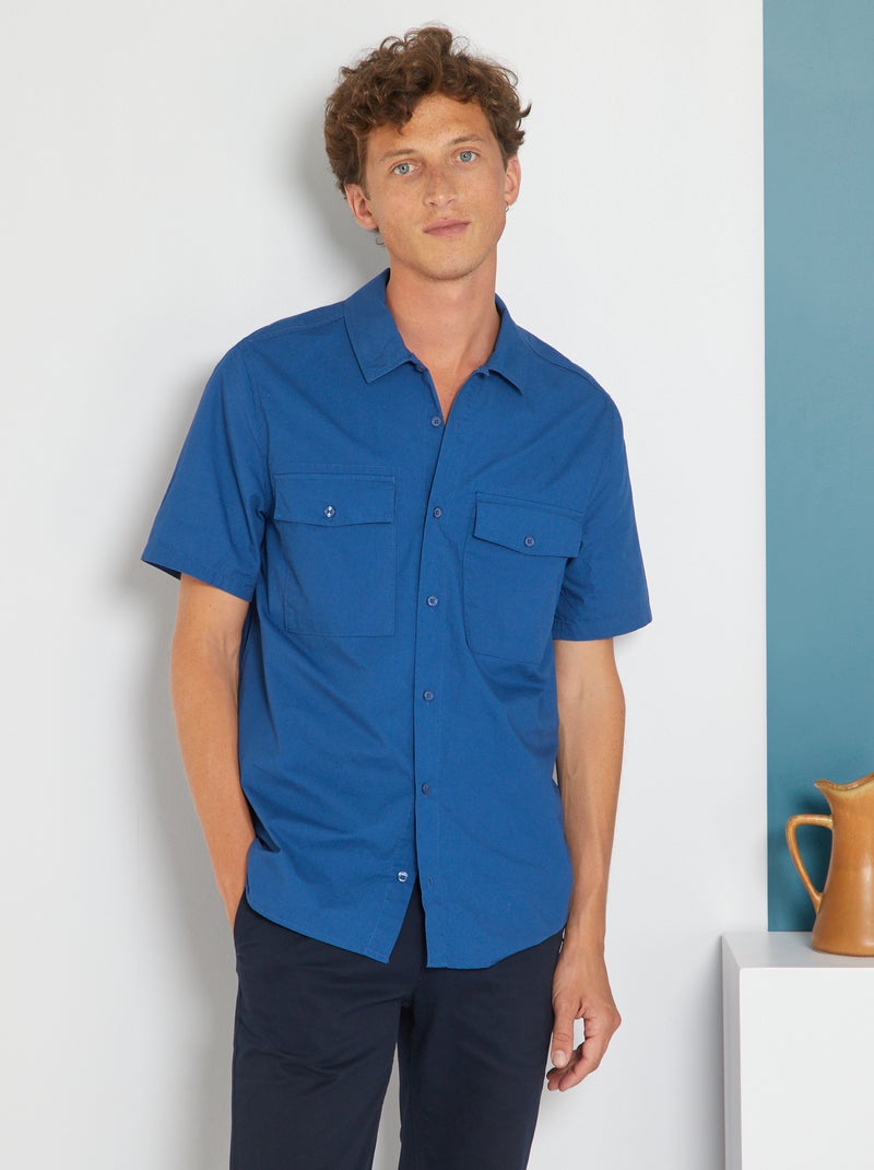 Camicia tinta unita in tela di cotone BLU - Kiabi