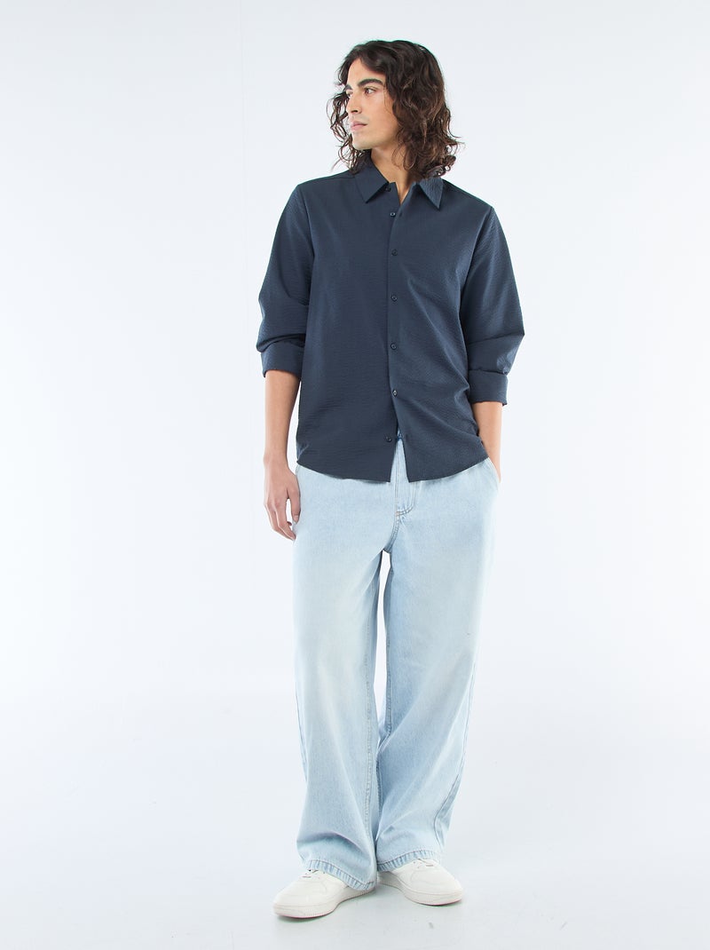 Camicia tinta unita in tessuto goffrato Blu - Kiabi