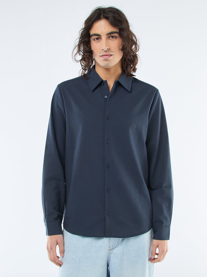 Camicia tinta unita in tessuto goffrato Blu - Kiabi
