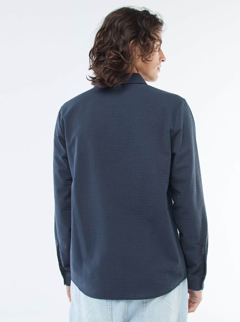 Camicia tinta unita in tessuto goffrato Blu - Kiabi