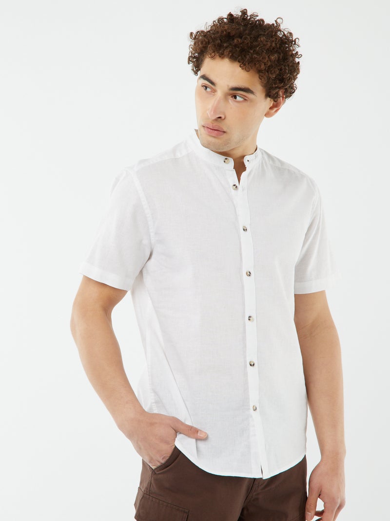 Camicia tinta unita maniche corte collo alla coreana bianco - Kiabi