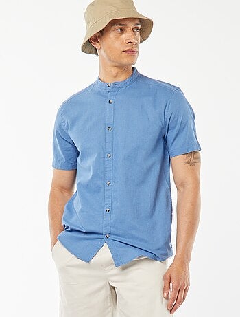 Camicia tinta unita maniche corte collo alla coreana