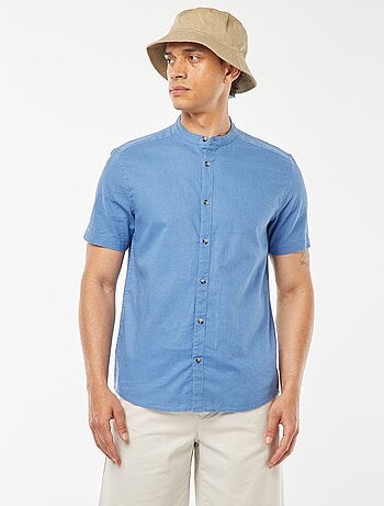 Camicia tinta unita maniche corte collo alla coreana