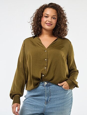 Camicia stile sahariana satinata con bottoni dorati