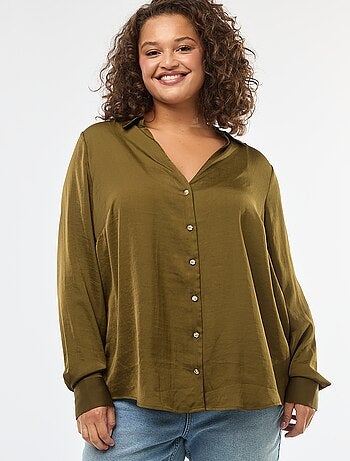 Camicia stile sahariana satinata con bottoni dorati