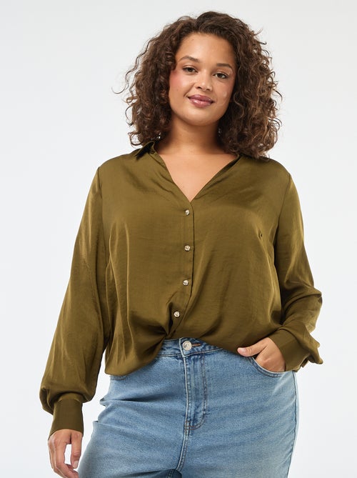 Camicia tipo sahariana satinata con abbottonatura dorata - Kiabi