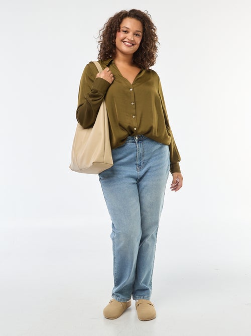 Camicia tipo sahariana satinata con abbottonatura dorata - Kiabi