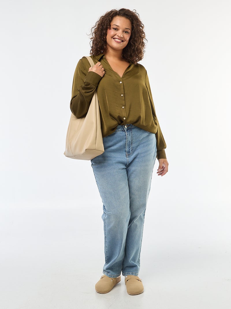 Camicia tipo sahariana satinata con abbottonatura dorata Verde - Kiabi