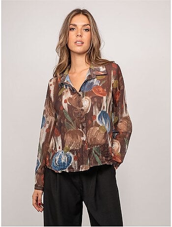Camicia trasparente con stampa floreale oxelia