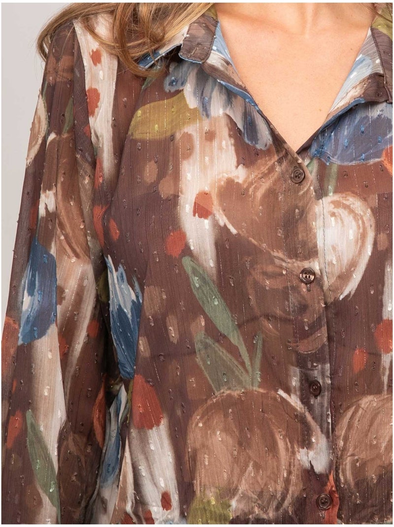 Camicia trasparente con stampa floreale oxelia Marrone - Kiabi