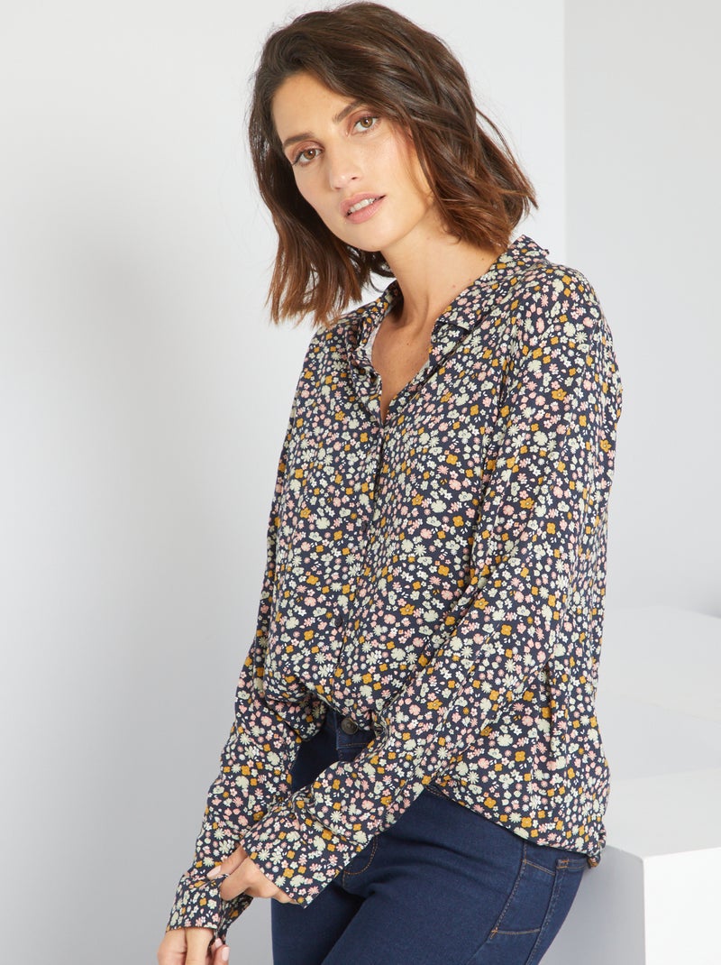 Camicia tunica morbida a fiori BLU - Kiabi