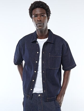 Camicia unita in denim a maniche corte