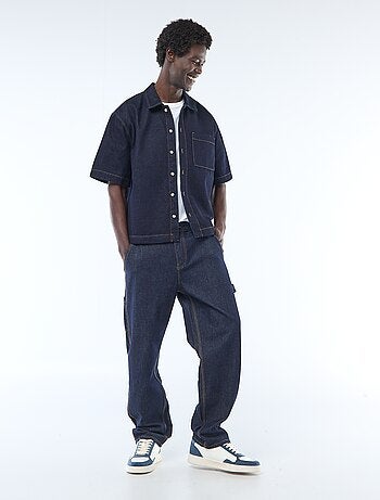 Camicia unita in denim a maniche corte