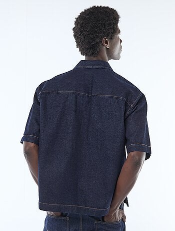 Camicia unita in denim a maniche corte