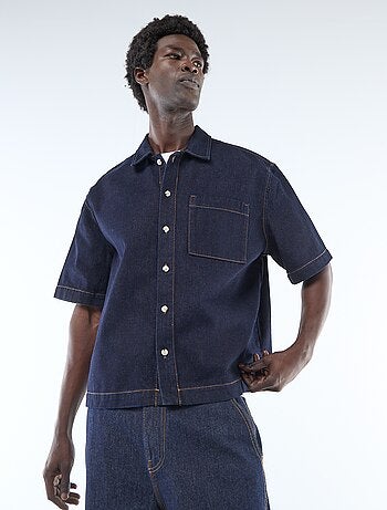 Camicia unita in denim a maniche corte