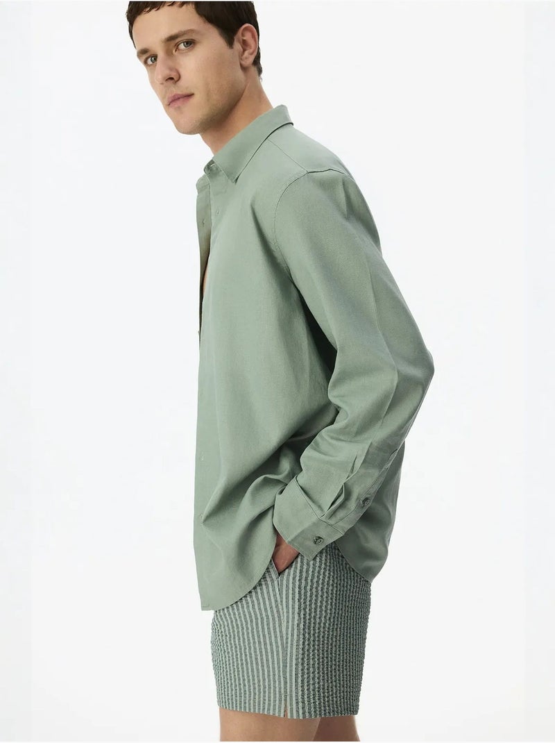 Camicia uomo air in misto lino penti Verde menta - Kiabi