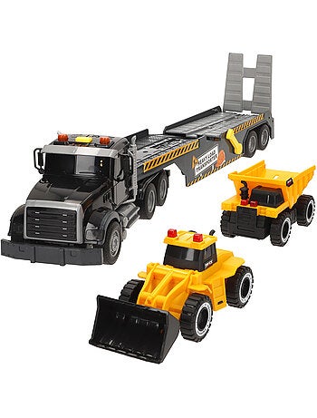 Camion da trasporto con luci e suoni 1:14 + 2 veicoli da costruzione speed & go