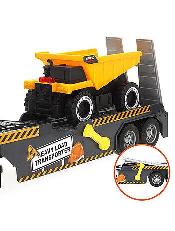 Camion da trasporto con luci e suoni 1:14 + 2 veicoli da costruzione speed & go