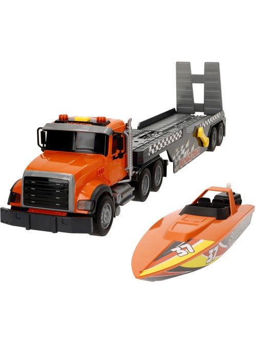 Camion da trasporto con luci e suoni 1:14 + barca giocattolo speed & go - Kiabi Camion da trasporto con luci e suoni 1:14 + barca giocattolo speed & go - Kiabi