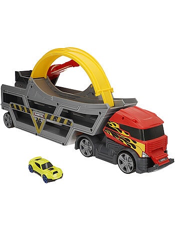 Camion lanciatore di auto con binario ad anello e auto in metallo teamsterz