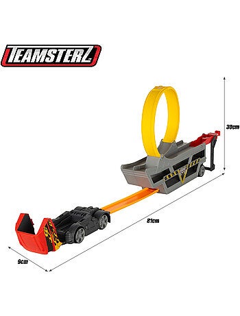 Camion lanciatore di auto con binario ad anello e auto in metallo teamsterz