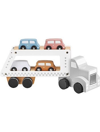 Camion trasportatore di auto in legno giocattolo educativo 4 auto